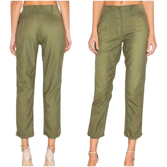 THE GREAT. Pants - The GREAT. Olive Linen Cotton Blend Chino Pants Size 31 Button Fly High Waist